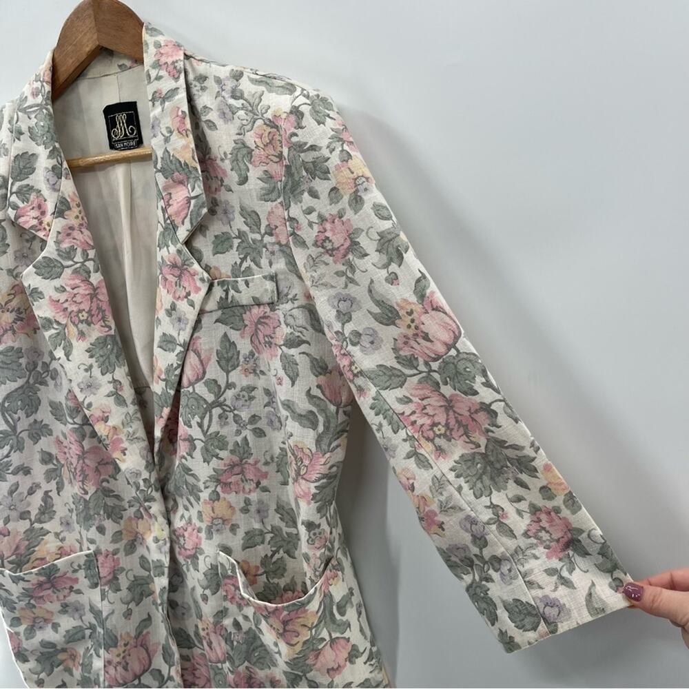 Vintage USA Floral Cottagecore Coastal Grandma Blazer Patch Pockets Size Medium - Picture 5 of 9